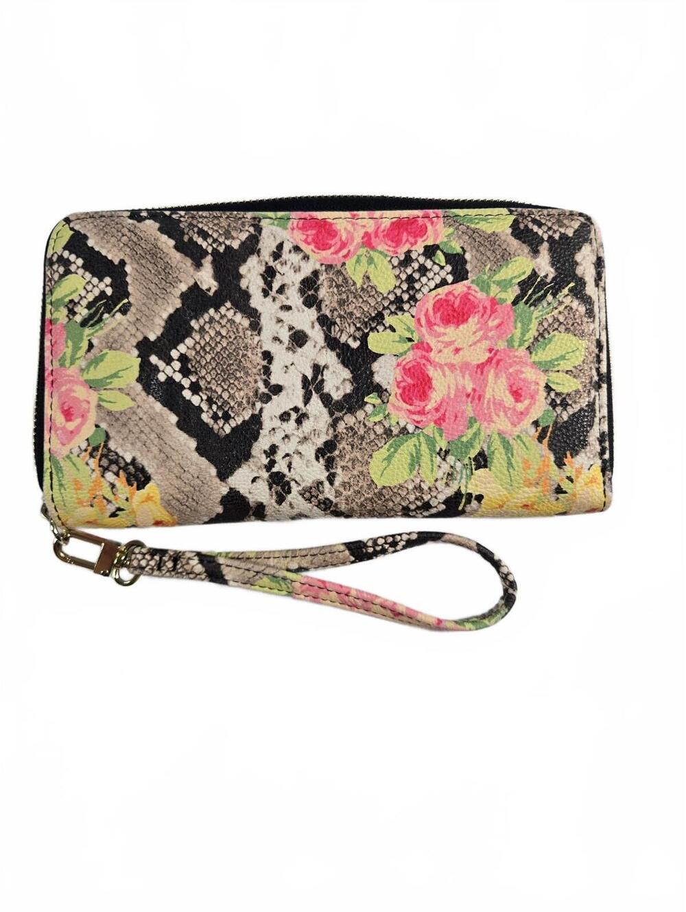 Vintage Betsey Johnson Floral Snakeskin Wristlet Wallet Boho - Picture 2 of 8